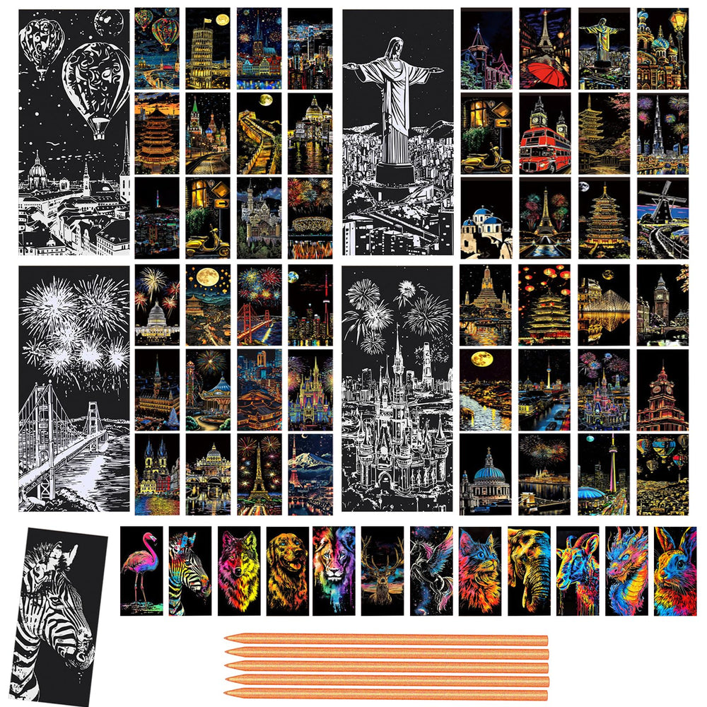 Pixnest scratch art kit packaging shows contents and colors.