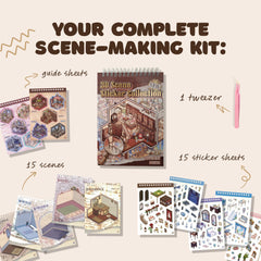 PixPotion miniature scene stickers—reusable pieces for creative, mess-free crafting.