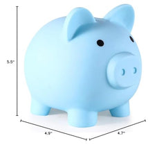 PJDRLLC blue piggy bank positioned as a birthday gift for children