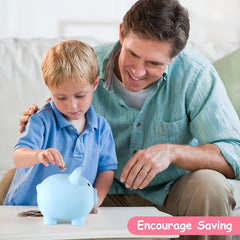 Bottom knob on the PJDRLLC blue piggy bank for easy coin retrieval