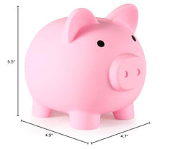 PJDRLLC pink piggy bank being used by a child for saving coins