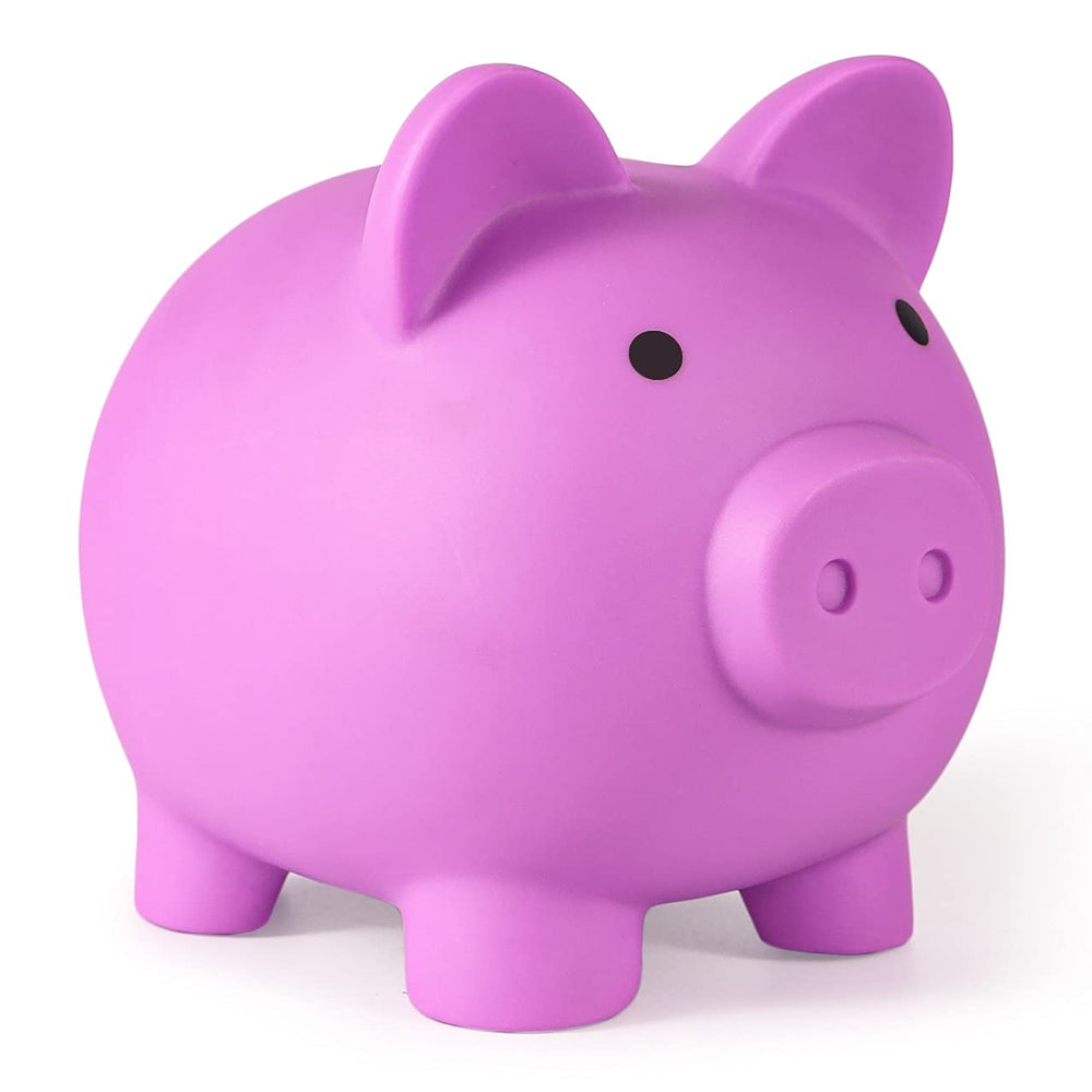 PJDRLLC piggy bank light purple front view, durable kid-friendly design.
