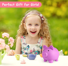 PJDRLLC piggy bank light purple side view, compact and easy to carry.