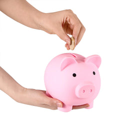 PJDRLLC pink piggy bank bottom knob view for easy retrieval by kids
