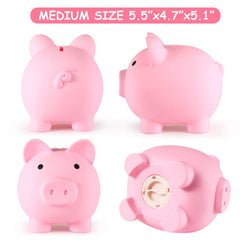 PJDRLLC pink piggy bank dimensions view middle size fits small hands