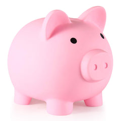 PJDRLLC pink piggy bank front view showing durable, kid-friendly savings starter
