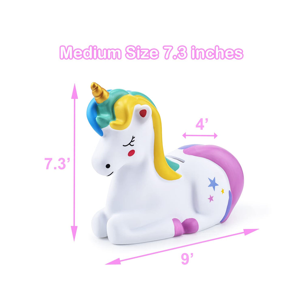 PJDRLLC 9-inch by 6.5-inch piggy bank size for little hands.
