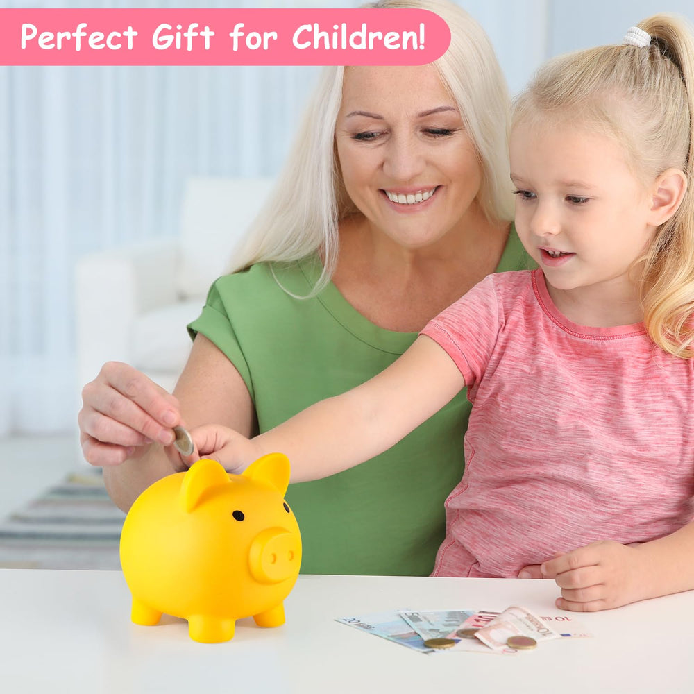 PJDRLLC Piggy Bank yellow coin slot close-up for deposits.