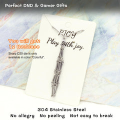 PJOY DND necklace shows dice cage inside, secure hold for standard and large D20s