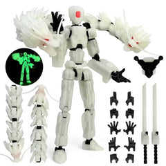Pkghokids T13 action figure with back dragon, ideal for desk display.