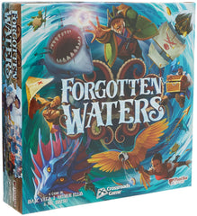 Forgotten Waters rulebook opened shows clear setup for up to seven players.