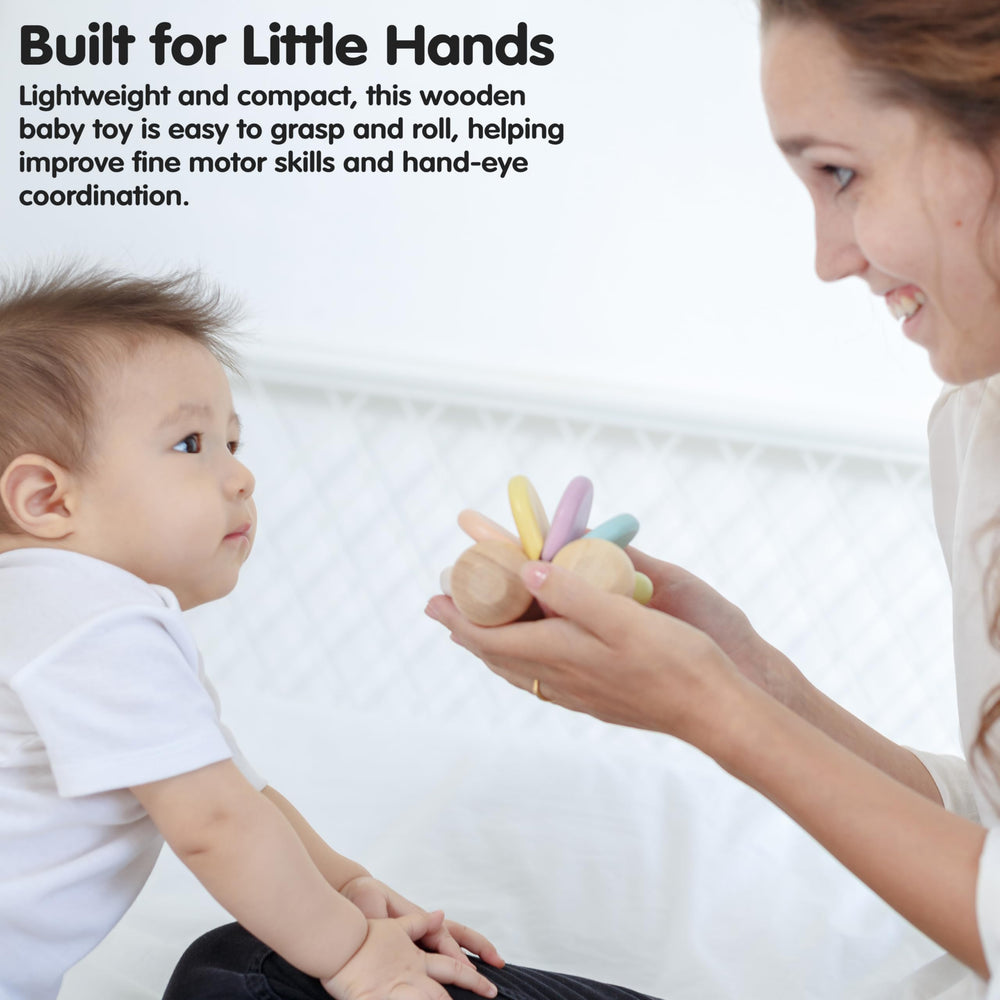 PlanToys baby-friendly design shown for safe mouthing and hand grasping exploration.