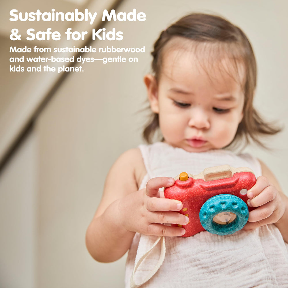 PlanToys eco-friendly toy camera invites imaginative storytelling without screens.