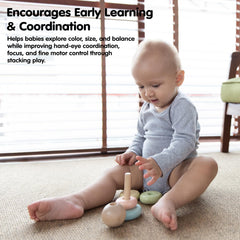 PlanToys First Stacking Ring inspired by Montessori principles for independent exploration.