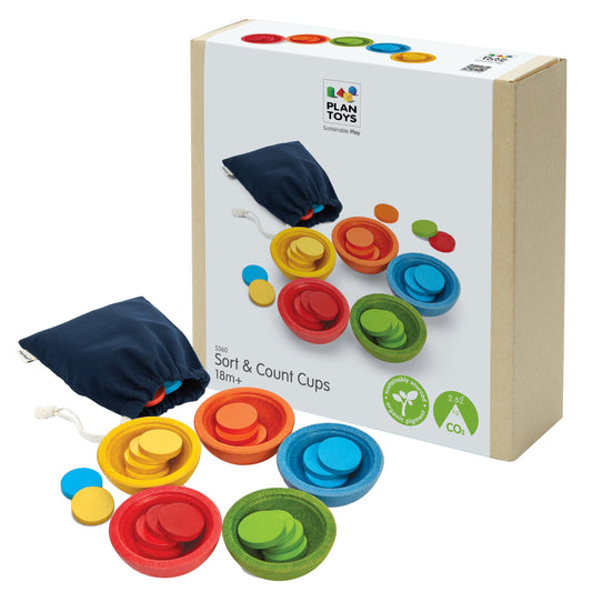 PlanToys Sort & Count Cups full set for color sorting and counting play