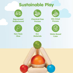 PlanToys two-toned ball offers vibrant contrast for sensory exploration.