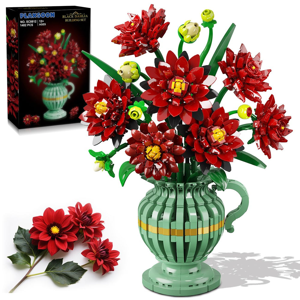 PLAXSOON Dahlia Building Set with Vase, vivid arrangement for display