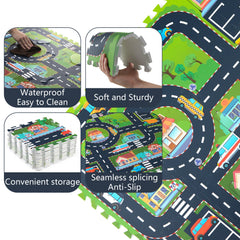 PLAY 10 mat with shops, cars, and roads design supports imaginative play