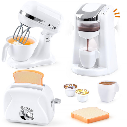 PLAY coffee maker toy with lights for engaging pretend coffee sessions.