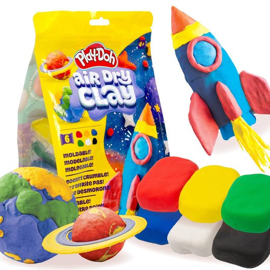 Play-Doh Air-Dry Clay six-color pack for quick, colorful crafts with easy setup.