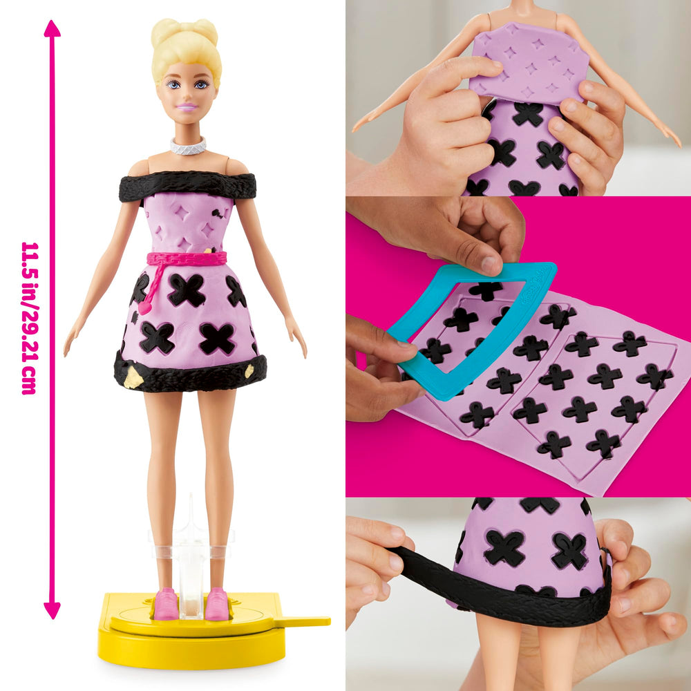 Barbie doll clothes on the Barbie doll enable easy outfit changes.