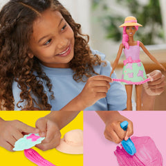 Play-Doh Barbie Garden Party accessories like hat and shoes complete looks.