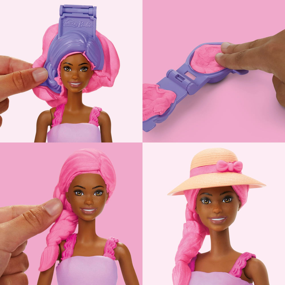 Play-Doh Barbie Garden Party doll on stand enables easy dressing.