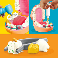 Play-Doh cavity color green speckle adds realistic staining for imaginative treatment scenarios.