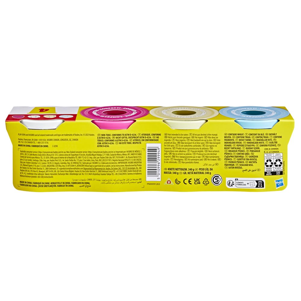 Play-Doh Confetti Putty creations on table demonstrate quick colorful crafts and sharing.