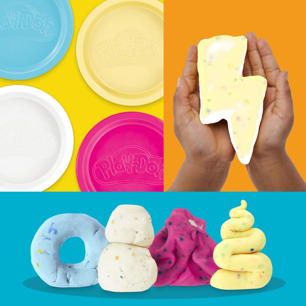 Play-Doh Confetti Putty kneading session shows bright confetti textures enhancing playtime.