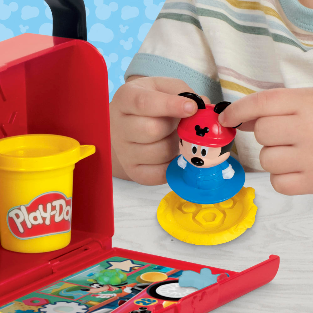 Play-Doh Mickey garage-tools promoting hands-on construction play with Mickey lookalike workshop.