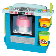 Play-Doh Kitchen Creations Rising Cake Oven shown with colorful dough for imaginative pretend baking.