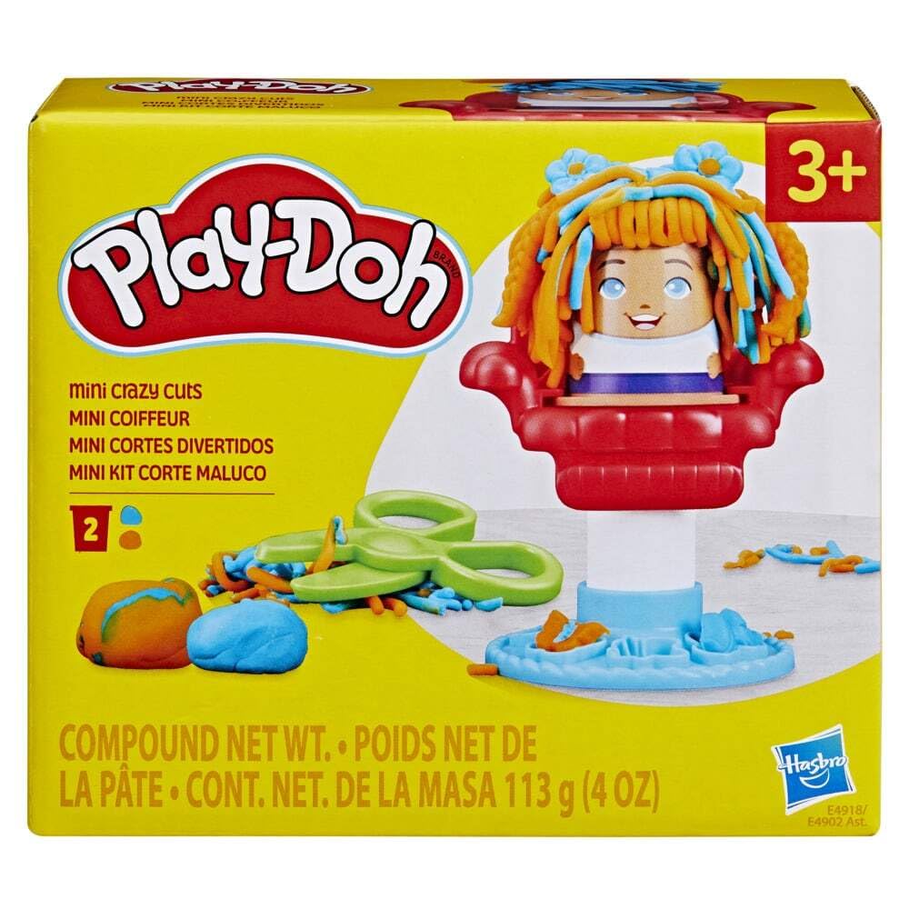 Play-Doh Mini Crazy Cuts Set unassembled parts shown; ready for creative play.