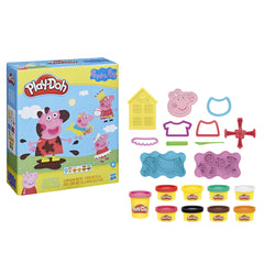 Play-Doh Peppa Pig Stylin Set stamper demonstrates four-sided stamping for quick shapes.