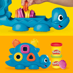 Play-Doh Shapes & Colors Dino Starter Set cutters attached to the dino for shape learning