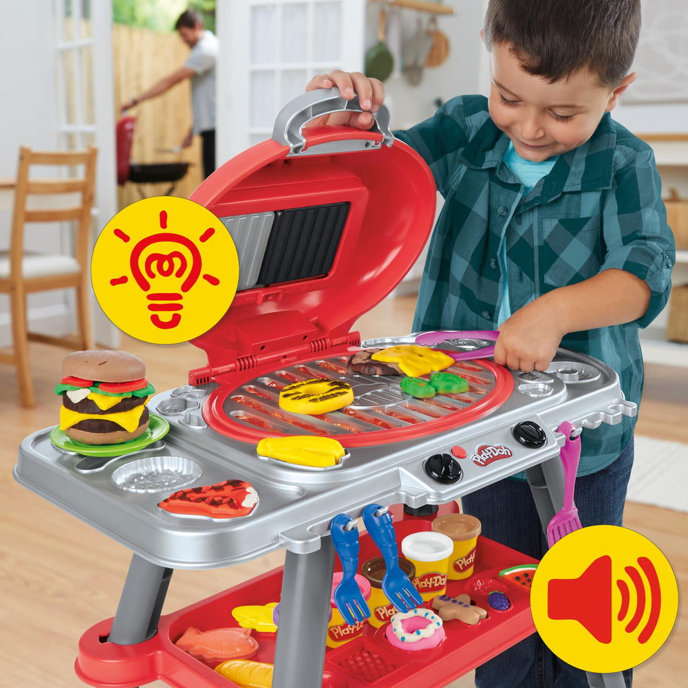Play-Doh Sizzlin' Grill Playset glowing lights boost immersive play sessions.