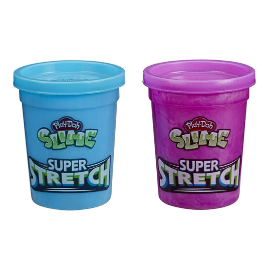 Play-Doh Slime Super Stretch purple can close-upβultra-flexible texture for creative play.