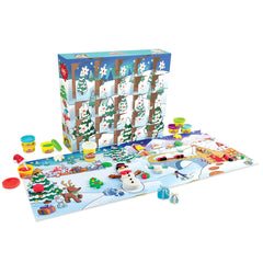 Play-Doh tear-off mats showing snowman scene setup.