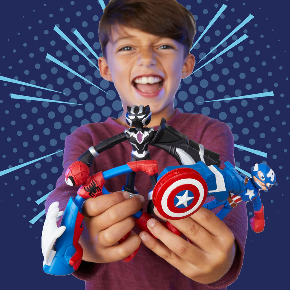 Includes a bendy four-inch Iron Man figure for dynamic poses.