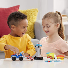 Play-Doh Wheels city play scene shows pretend vehicle action.