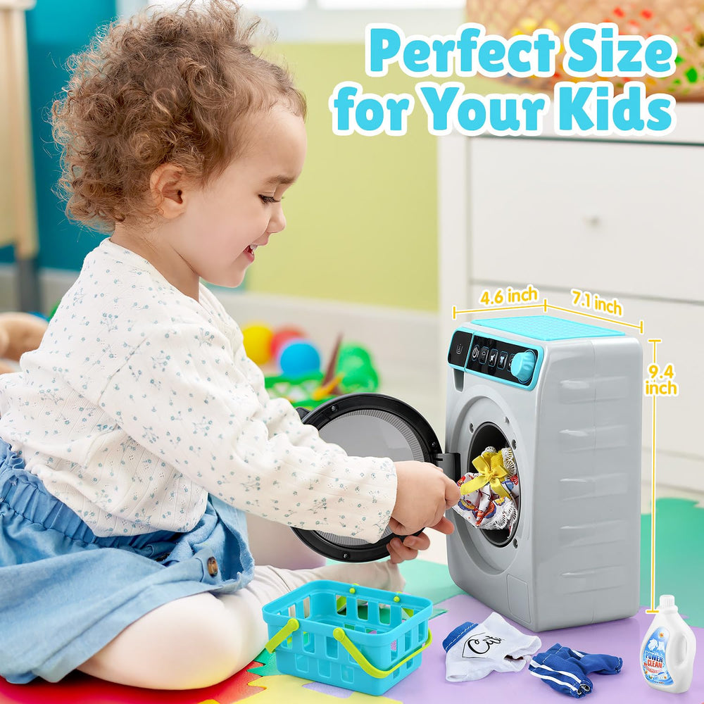 PLAY Laundry basket with accessories helps organize pretend clothes after washing.