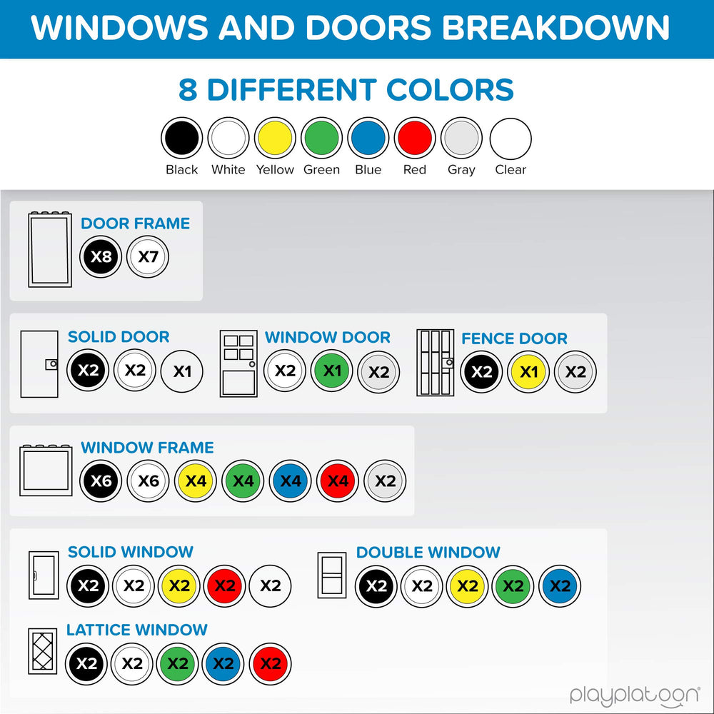 Play Platoon 400-piece windows-doors-roofs set compatibility with classic Lego systems.
