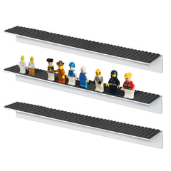 Play Platoon wall-mounted display shelves in clear acrylic show figures with clutter-free appeal.