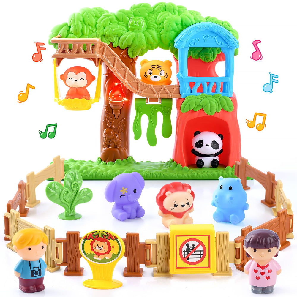 PLAY Safari animals figures set shown with jungle playground for imaginative play