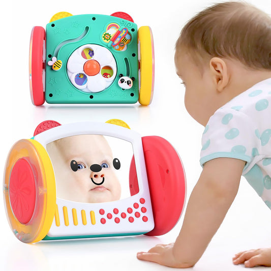 PLAY tummy time toy rolling mirror promotes visual tracking and exploration.