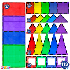Play22 magnetic tiles long triangles highlight versatile angles for tall towers and designs.