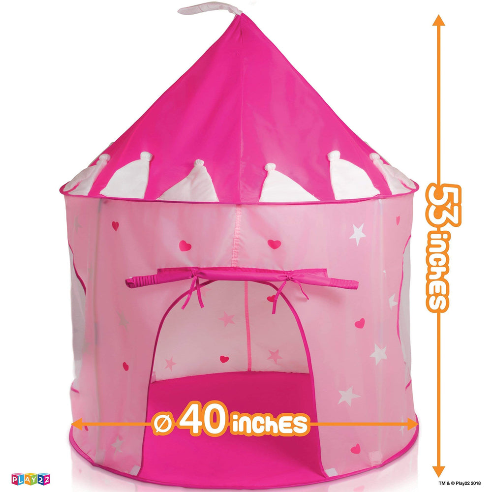 Play22 Princess Castle Pink open-door design for quick indoor setup.