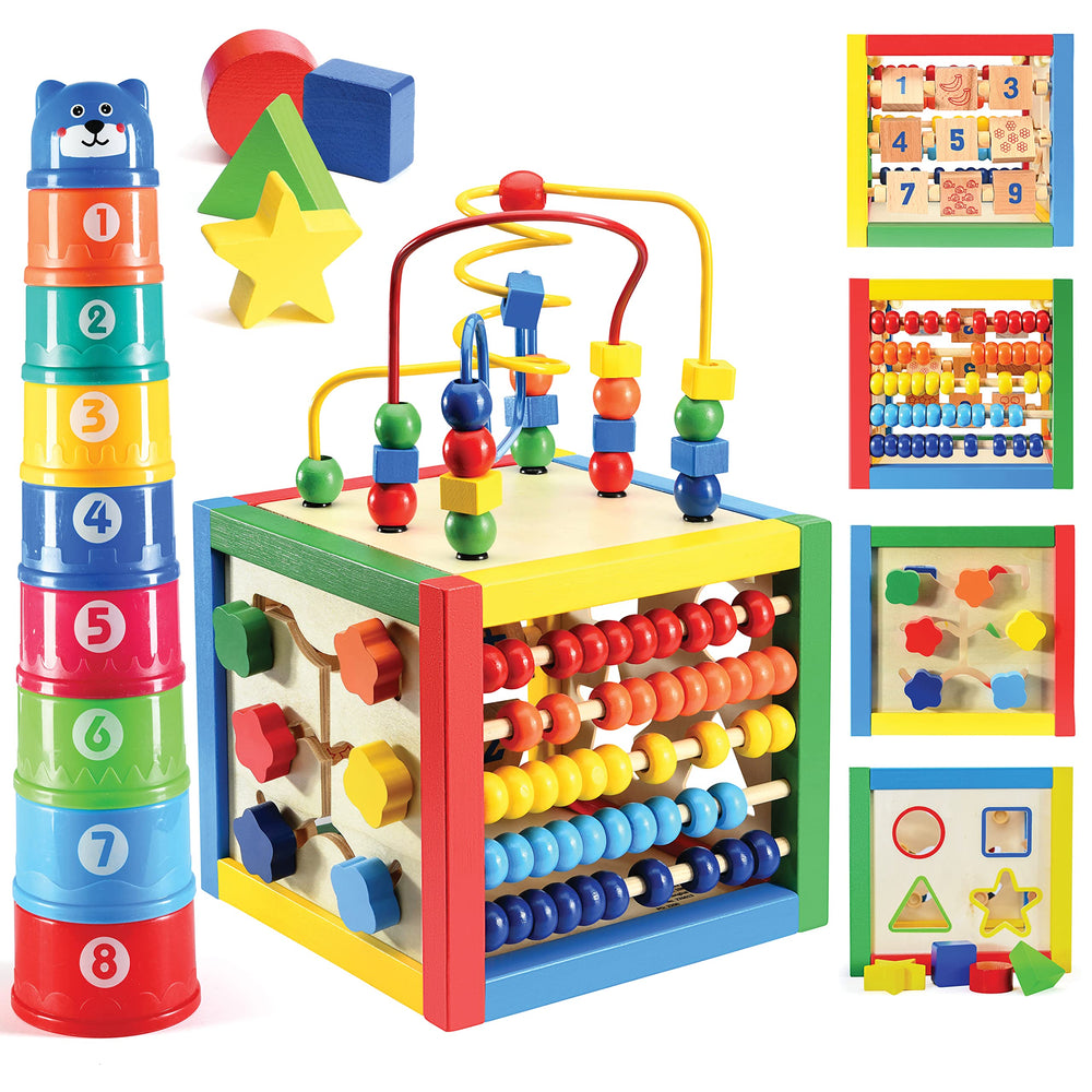 Play22 wooden cube is a safe toy for 1-year-olds and toddlers.