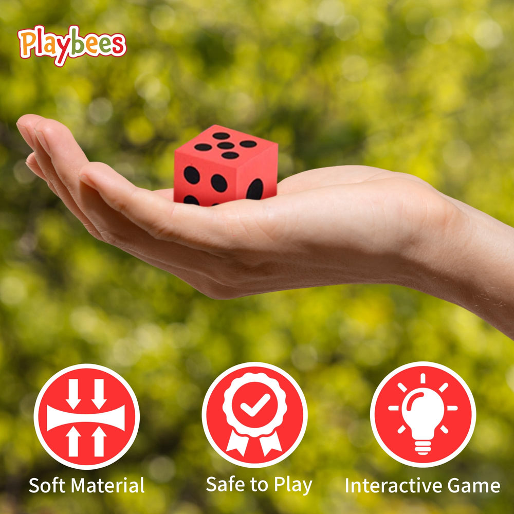 Playbees jumbo foam dice in bright colors for family games and party activities.