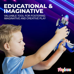 Playbees blue party-favor blaster adds festive sparkle to space-themed events.